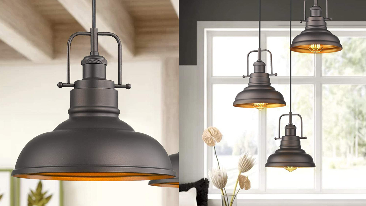 Image of Zeyu 3-Light Pendant Light, Industrial Farmhouse Hanging Light for Kitchen Dining Room, Oil Rubbed Bronze Finish with Metal Shade, 016-3 ORB