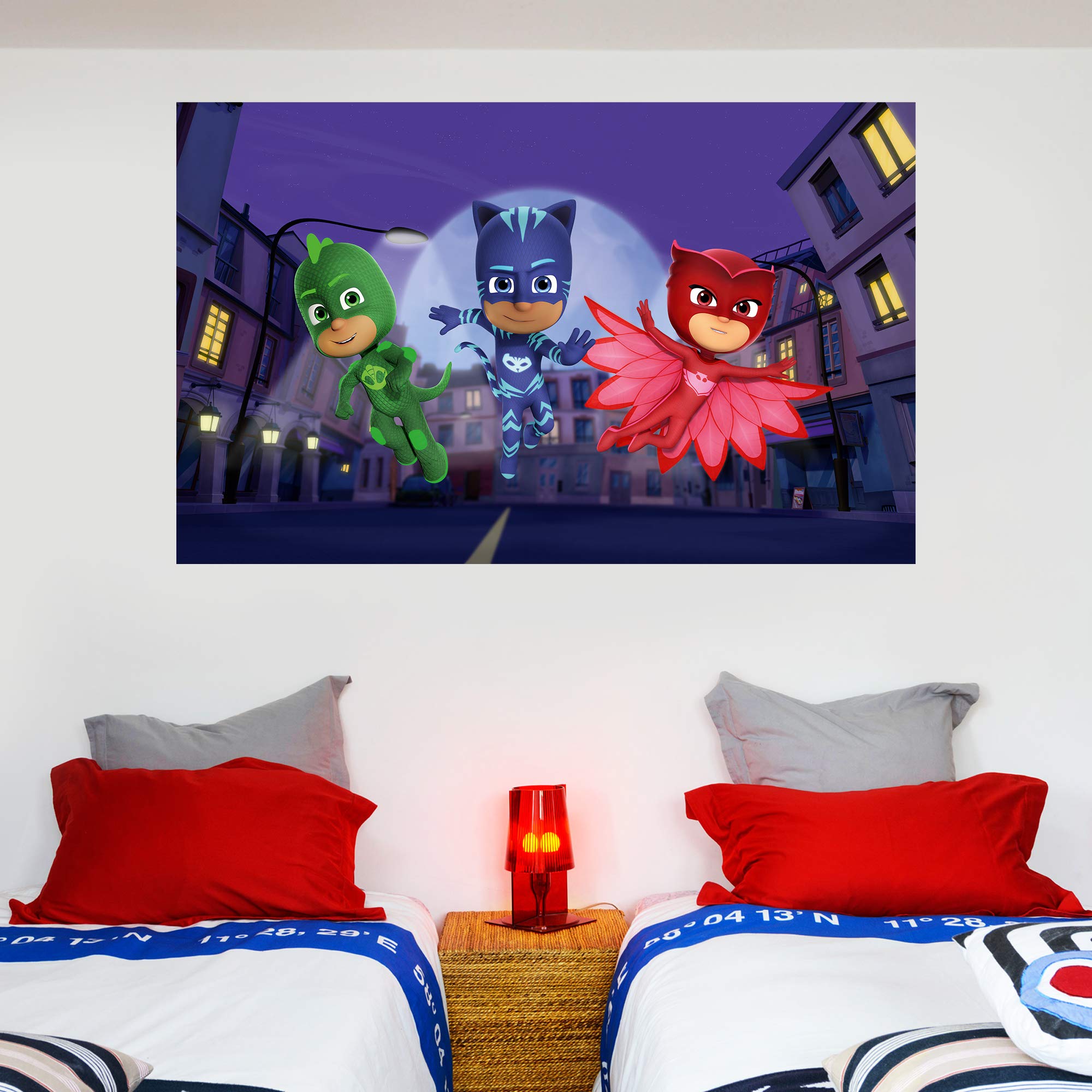 PJ Masks 3 Characters Square Wall Sticker Owlette Cat Boy Gekko Decal Art Kids (90cm Width x 60cm heightcm Height)