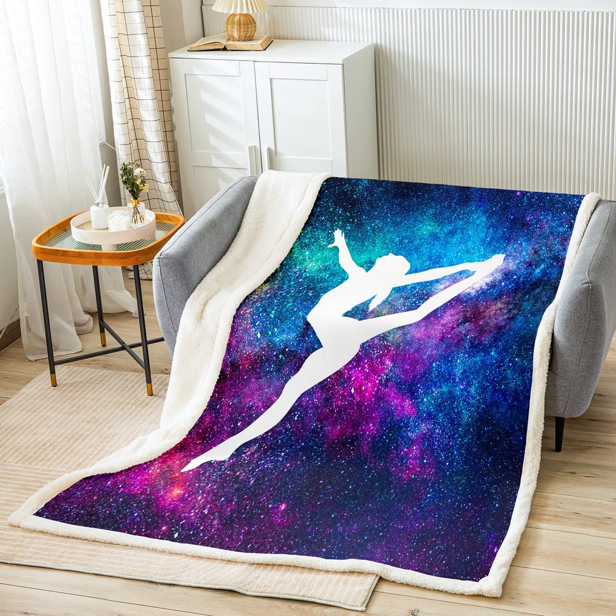 Homewish Gymnastik Decke Gymnastik Liebhaber Decke Werfen Galaxie Sternenhimmel Fleece Decke Lustige Tänzer Silhouette Fuzzy Decke Turner Geschenke für Mädchen Jugendliche Frauen 150x200 Sherpa Decke