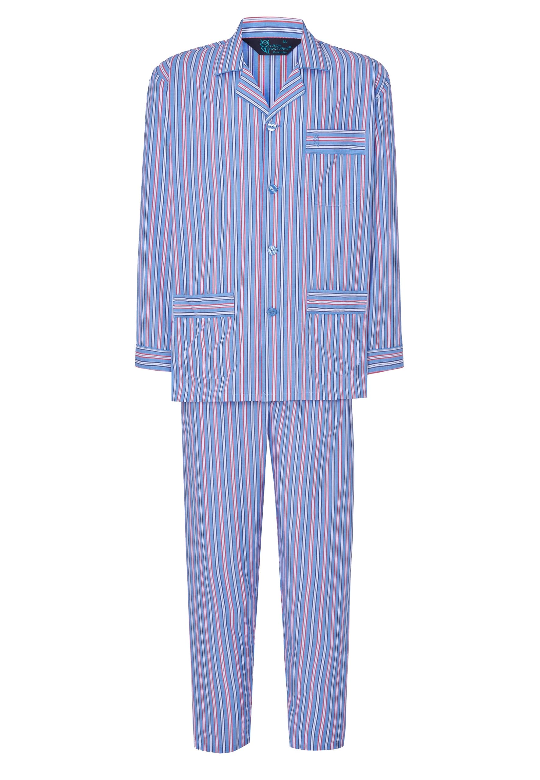El Búho Nocturno Pigiama Uomo Lungo Cotone 100% - Popeline Set Classico Due Pezzi Giacca Maniche Lunghe Bottoni - Abbigliamento Notte Ospedale Leggero Autunno Estate Taglie Forti - Blu 1534, 3XL