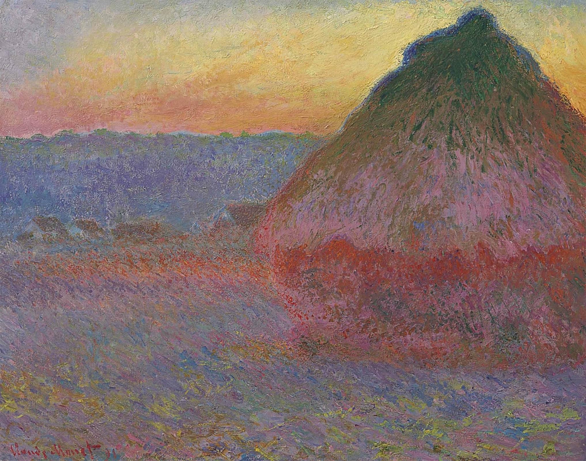 ARTXLXXBN Famous Prints Artwork Pictures Poster Painting Art Grainstack in the Sunlightnfrancais Meulen by Claude Monet Artwork Landscape Pictures for Home Decor 60x90cm
