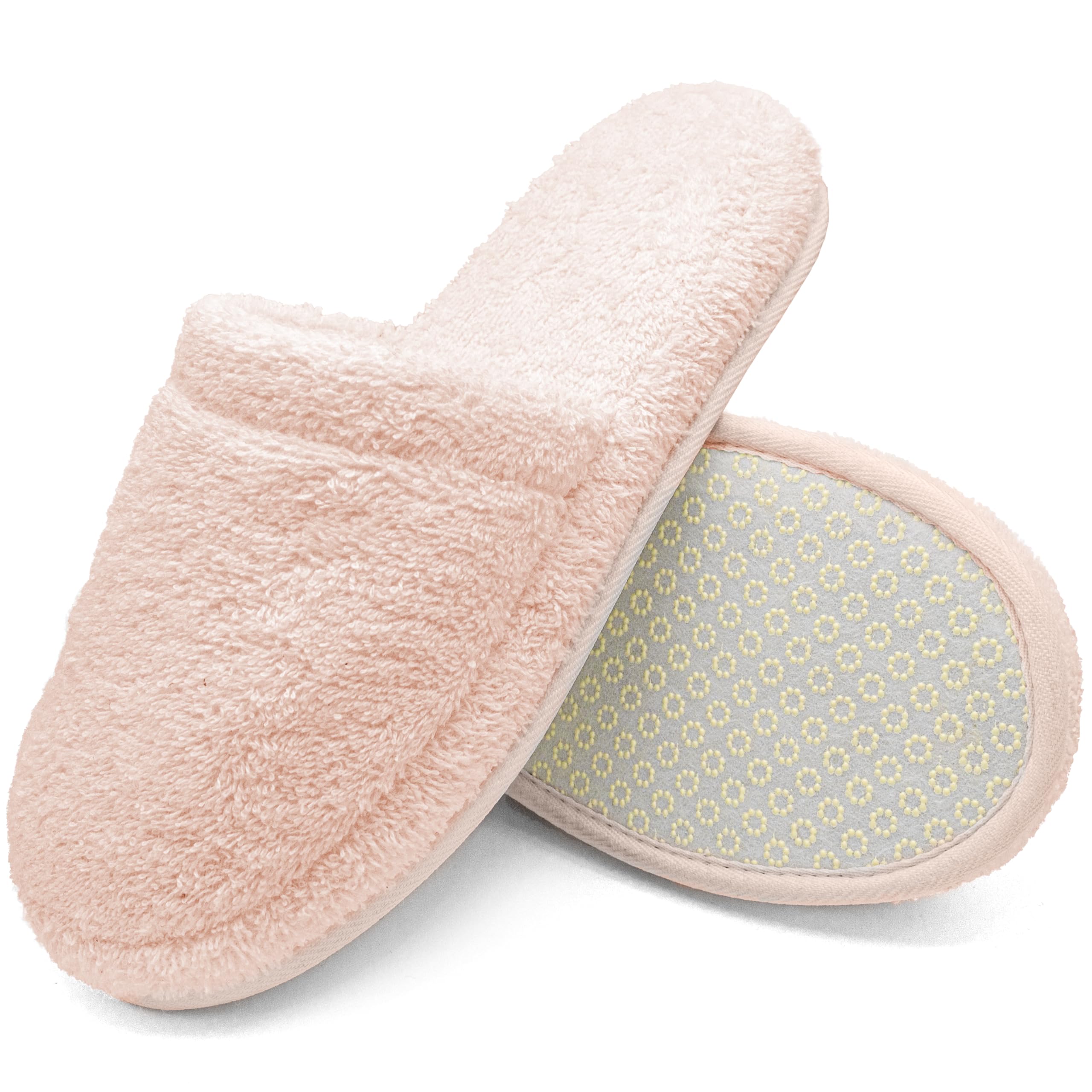 Pantoufles de bain en éponge – Chaussons invités en coton avec mousse à mémoire, antidérapants, lavables – Pour hôtel, spa, sauna – Taille 38–42/43–46