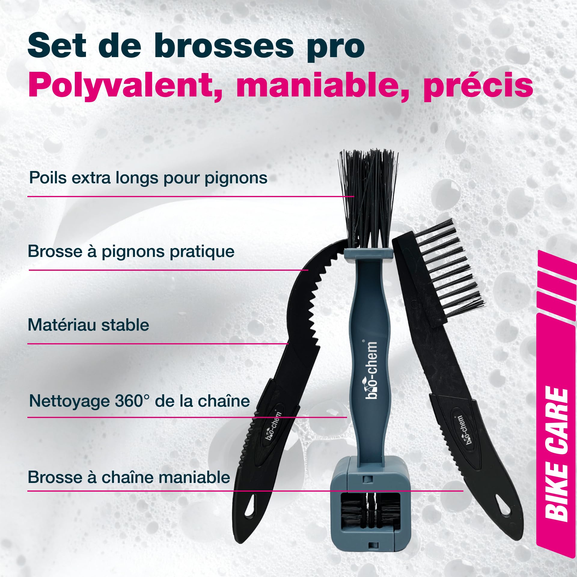 bio-chem Système de cire pour chaînes 7 produits pour vélos | Dégraissant vtt 1L - Cire pour chaine de vélo 100ml - Shaker + chiffon microfibres + set 3 brosses de nettoyage