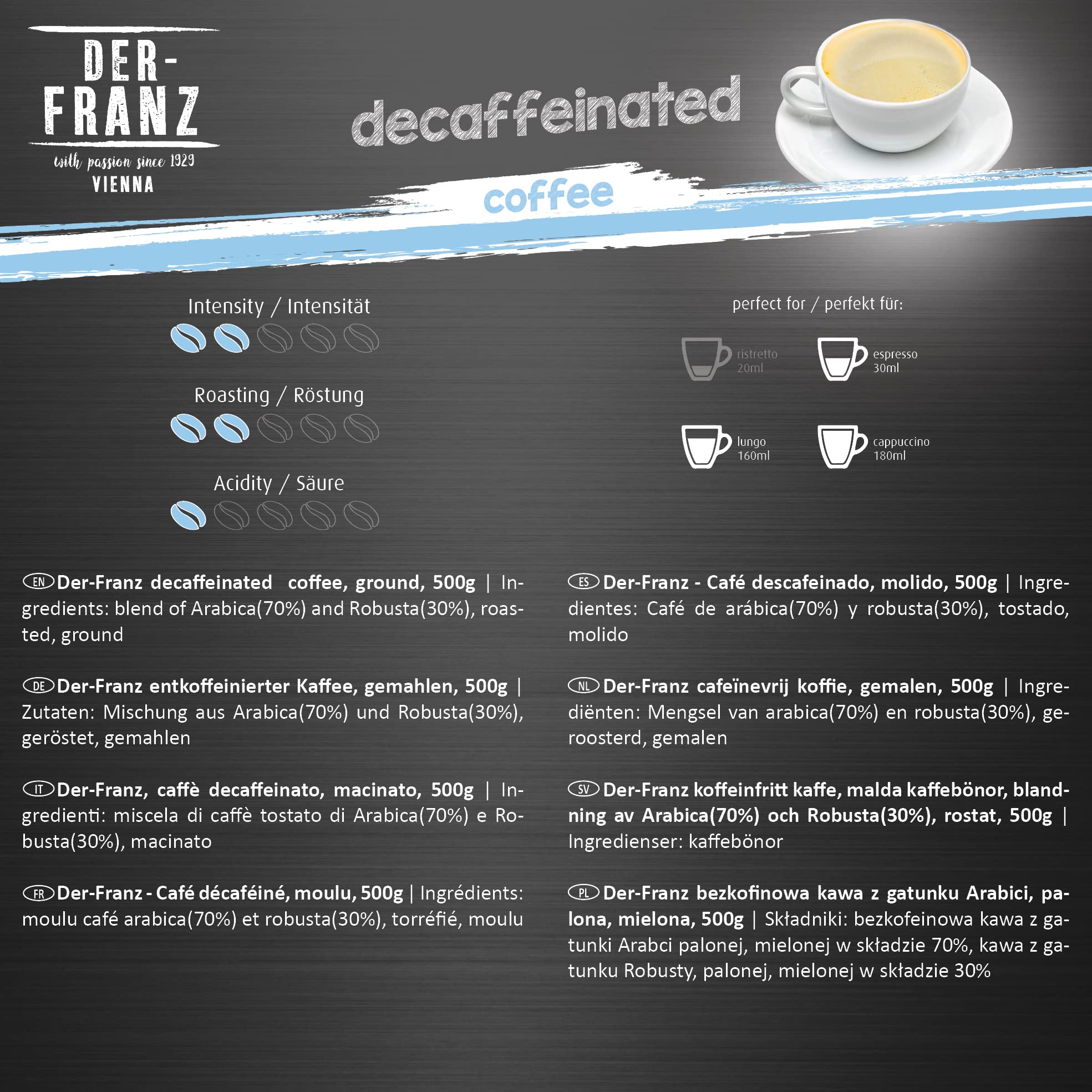 DER-FRANZ - Café aromatizado con avellana natural, molido, 500 g (paquete de 2) & Café descafeinado, molido, 500 g (paquete de 2)