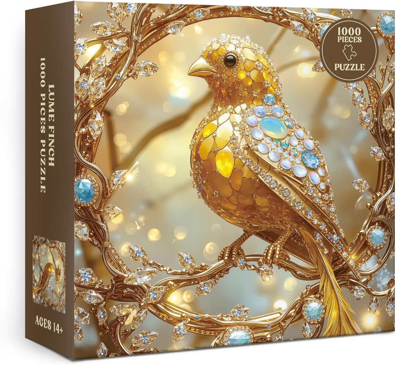 Bird Gem Jewel Puzzle 1000 Pieces for Adults, Canary Diamond Tree Colorful Jigsaw Puzzle, Golden Vintage Animal Art Puzzles