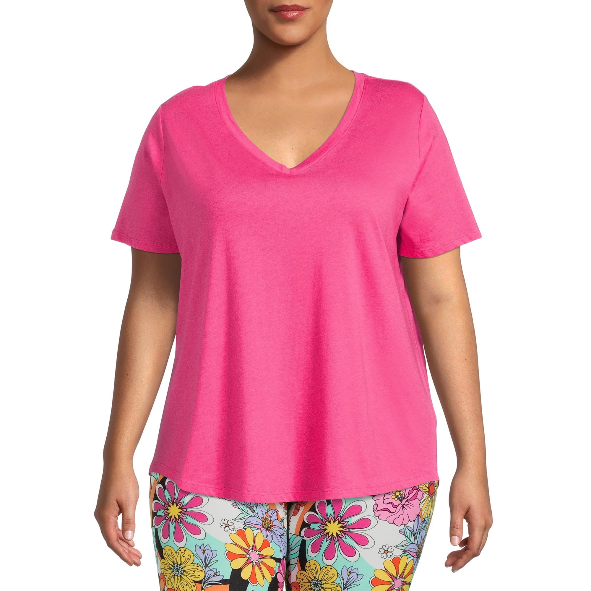 Terra & SkyWomen's Plus Size Semi Fitted V-Neck Tee with Short Sleeves
