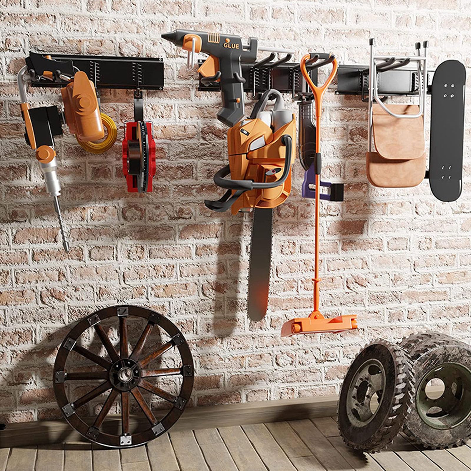 Ganchos de hierro ajustables y eficientes para montar en la pared, garaje, almacenamiento, equipo de jardinería, herramientas de taller, uso doméstico, ganchos de pared de metal para