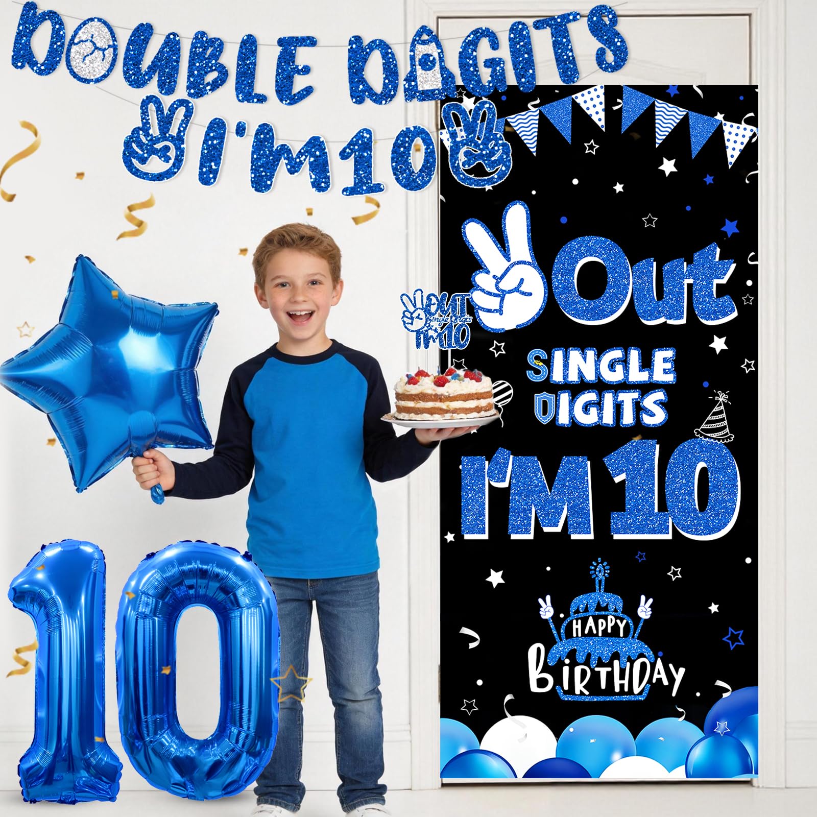 Blue Black Out Single Digits I'm 10 Dekoracje na przyjęcie urodzinowe