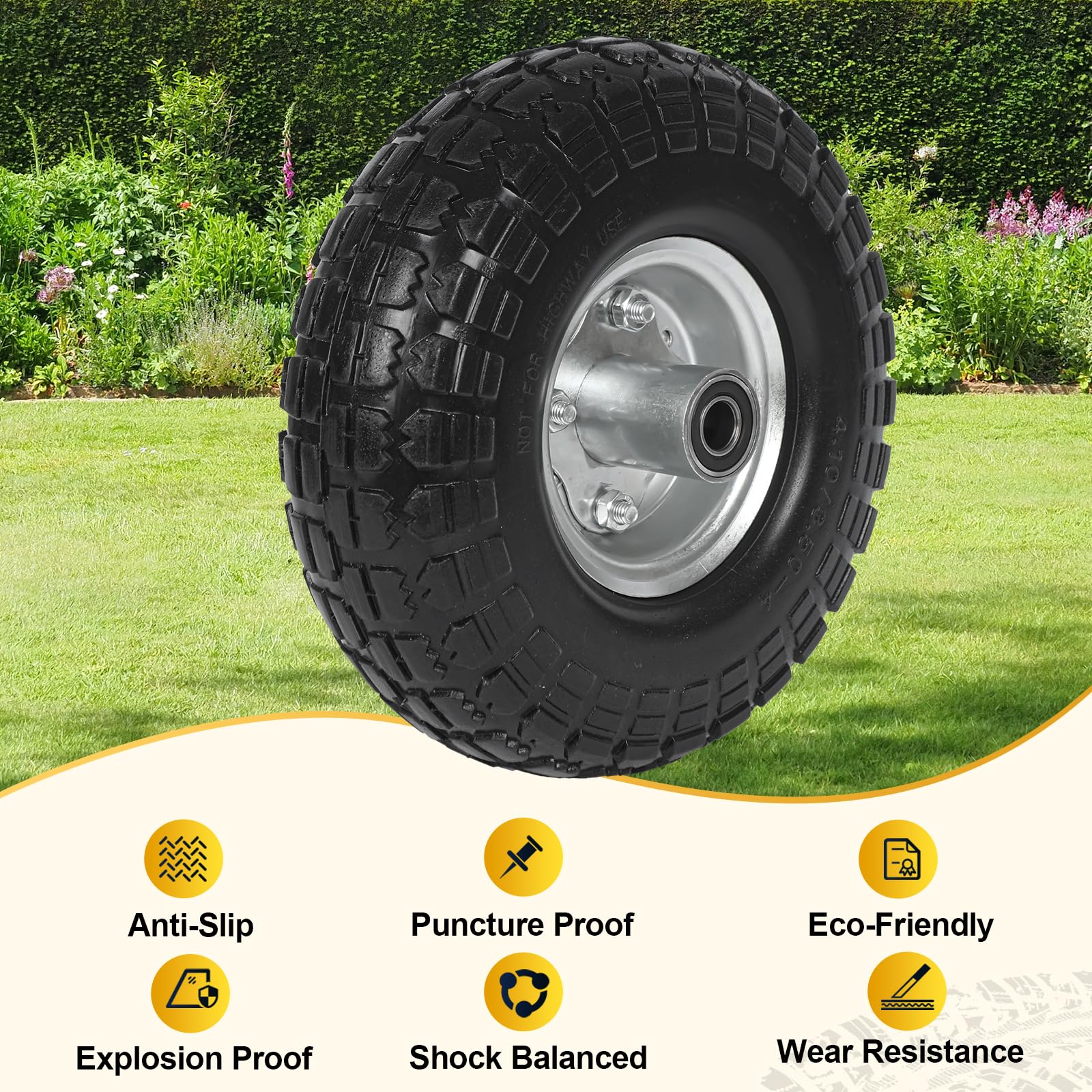 Taifa 2 PCS 10" Solid Flat Free 4.10/3.50-4 Rubber Tires and Wheels Replacement with 5/8'' Axle Bore Hole, Air less Wheel for Wheelbarrow/Wagon/Trolley/Garden Utility/Lawn Mowers/Generators etc.