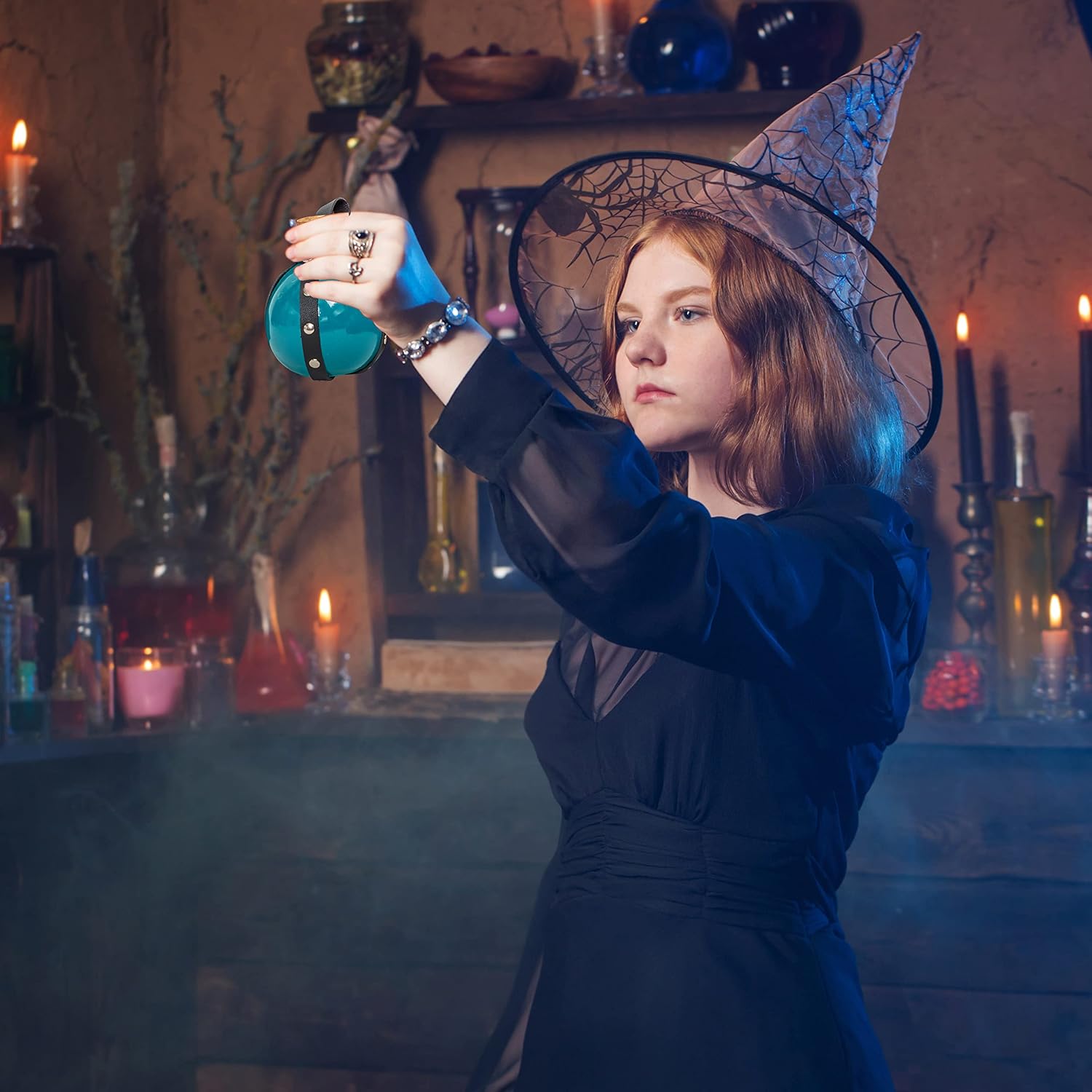 Black Wizard Magic Potion Bottle - Glass Liquid Holder with Cork Stopper