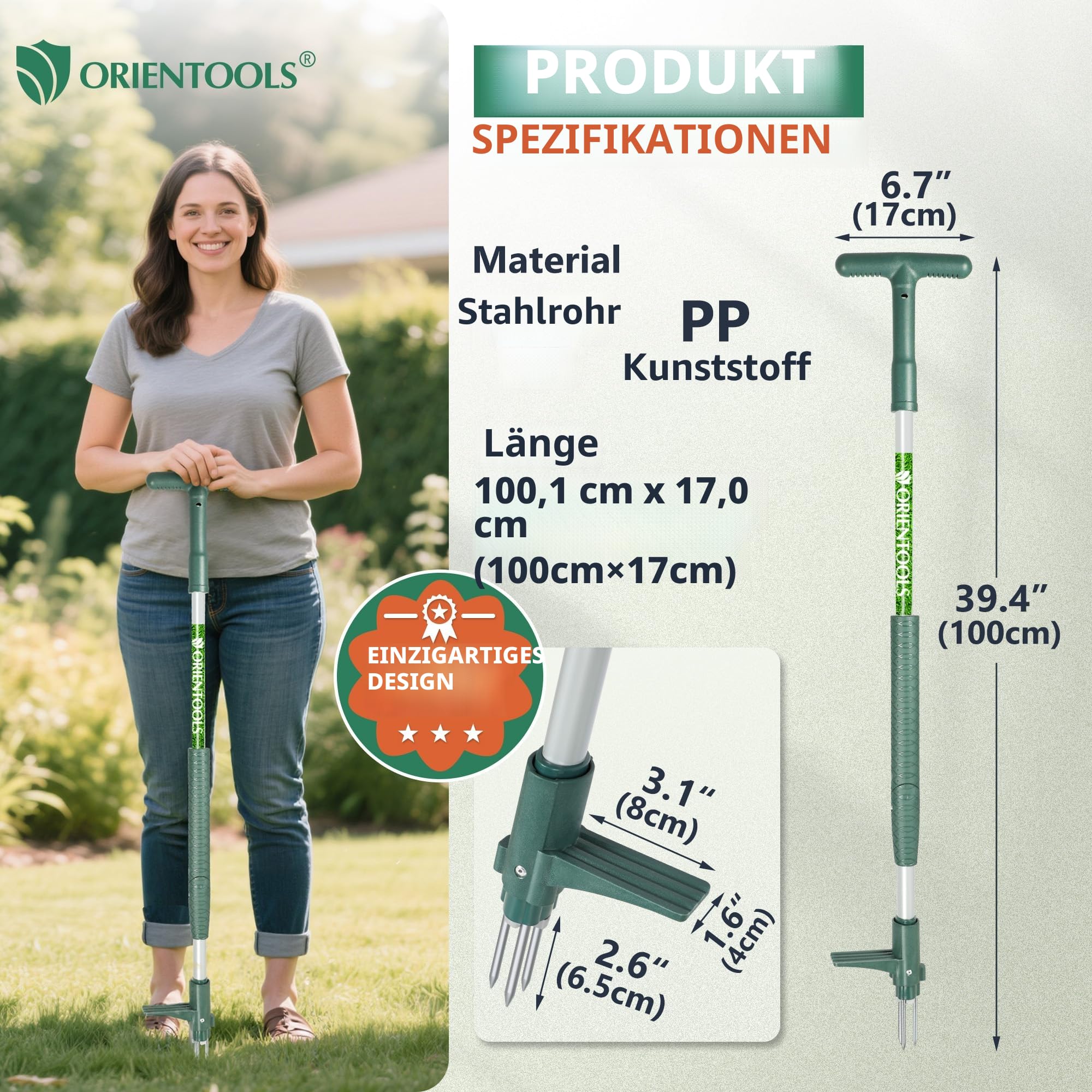 ORIENTOOLS Unkrautabzieher Weeder Handwerkzeug mit 3 Krallen für Löwenzahn, Stahl Twist Hand Unkrautwurzel Ziehwerkzeug, 100cm Langer Griff, Rasen, einfacher Wurzelentferner, Gartengerät