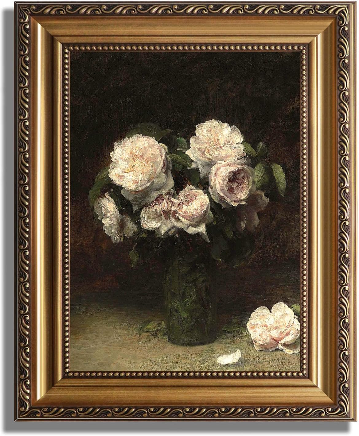 ASTRDECOR Vintage Floral Wall Art, Gold Framed Canvas Wall Art Moody Dark Roses Painting, Vintage Flower Art Print for Kitchen Bedroom Bathroom Wall Decor, French Country Decor - 9" x 12"