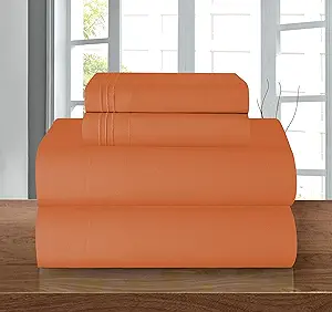 Elegant Comfort Luxury 1500 Premium Hotel Quality Microfiber 4-Piece Sheet Set - Wrinkle Resistant, All Around Elastic Fitted Sheet, Deep Pocket up to 16", King, Coral