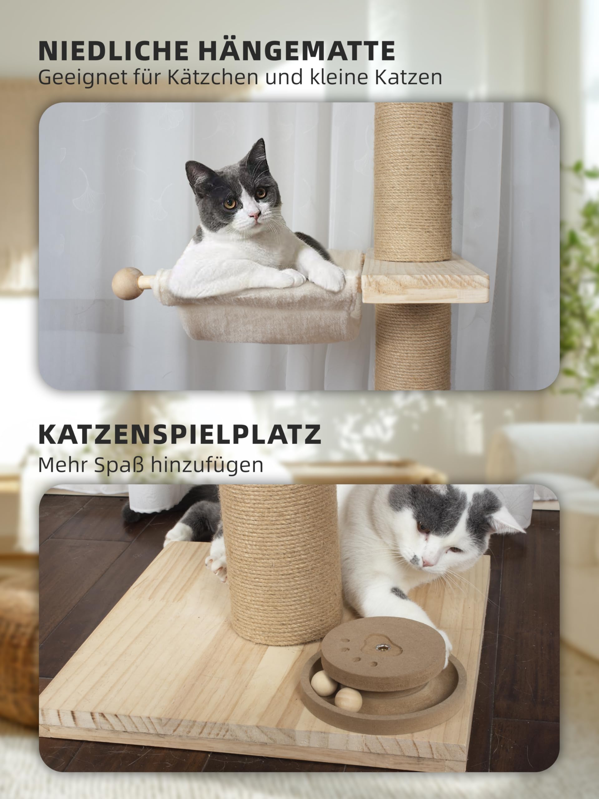 Fantasreen Kratzbaum Deckenspanner 246-316cm, 5 Etagen, 11cm Stab | Höhenverstellbarer Kratzbaum aus Hanf. 5 Ebenen. Stabile 11cm dicke Stange. Für Innenräume. Deckenspanner ohne Bohren.