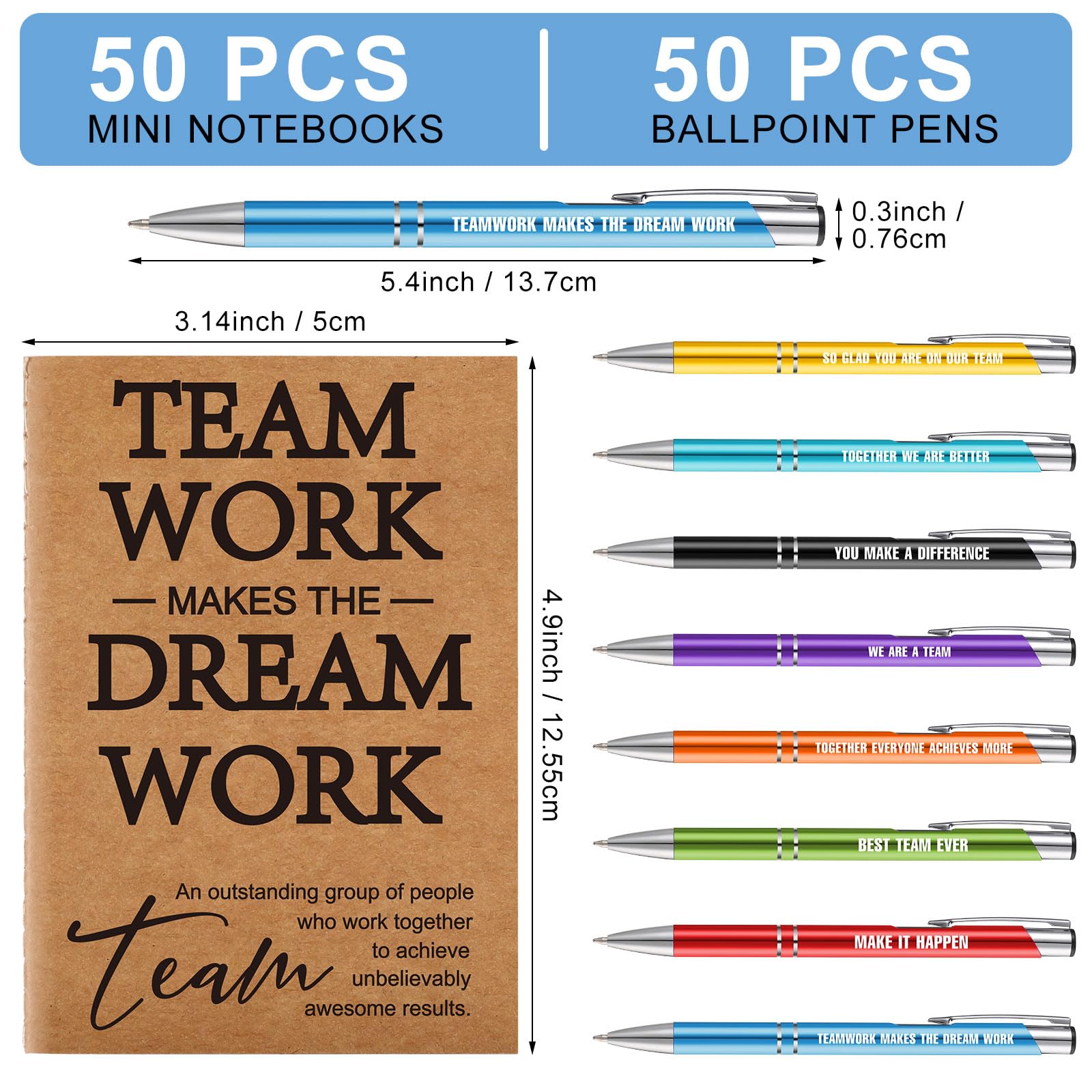Sabary 100 Pcs Team Appreciation Gifts Team Notebooks for Employees Thank You Gifts Bulk Inspirational Spiral Notepads with Sticky Notes Pens for Office Coworkers Staff Team Volunteer Teachers Nurse