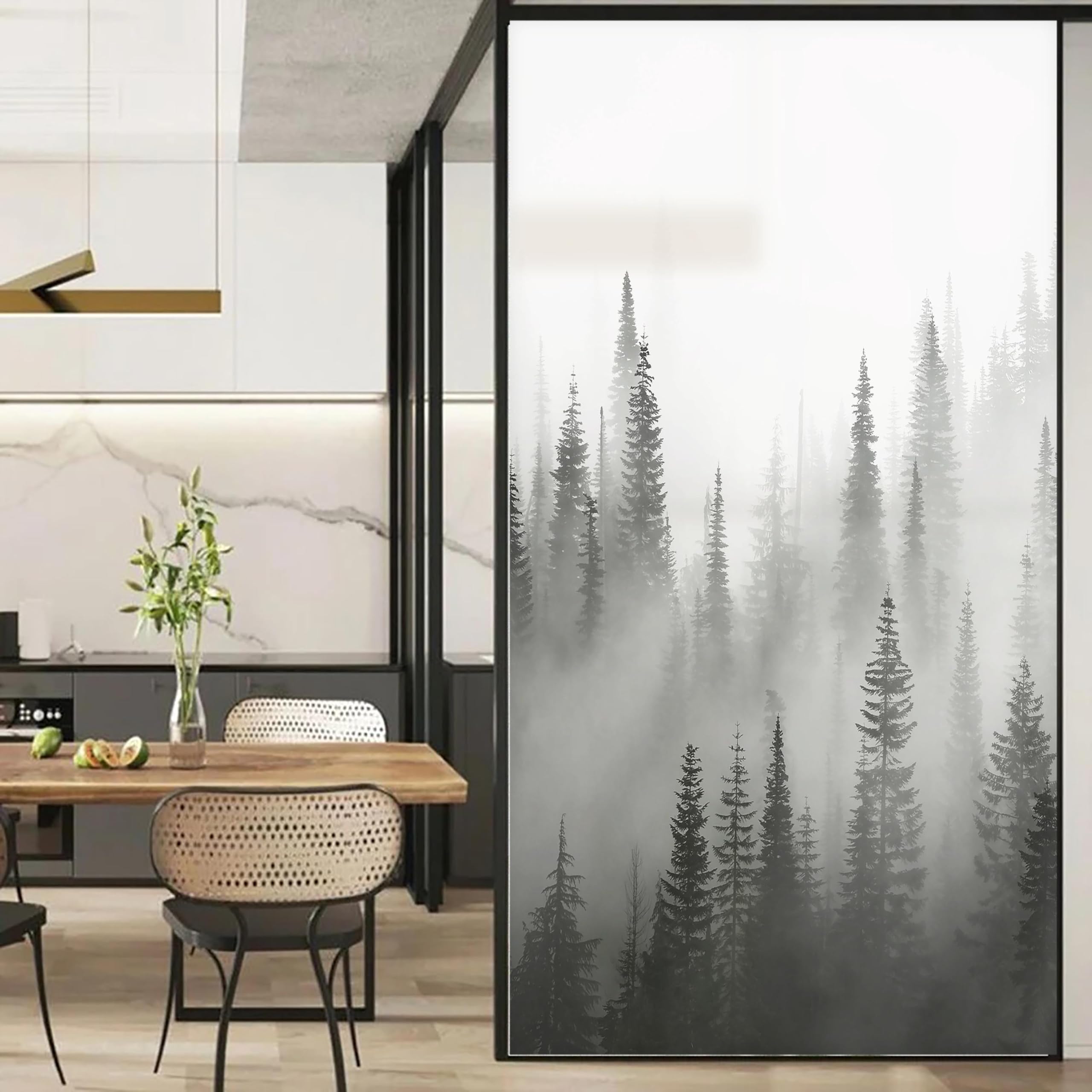 Dekorfolie Glasmalerei Fensterfolie Sichtschuzfolie Milchglasfolie Wald Statisch Haftend Privatsphäre Fensteraufkleber 80x200cm