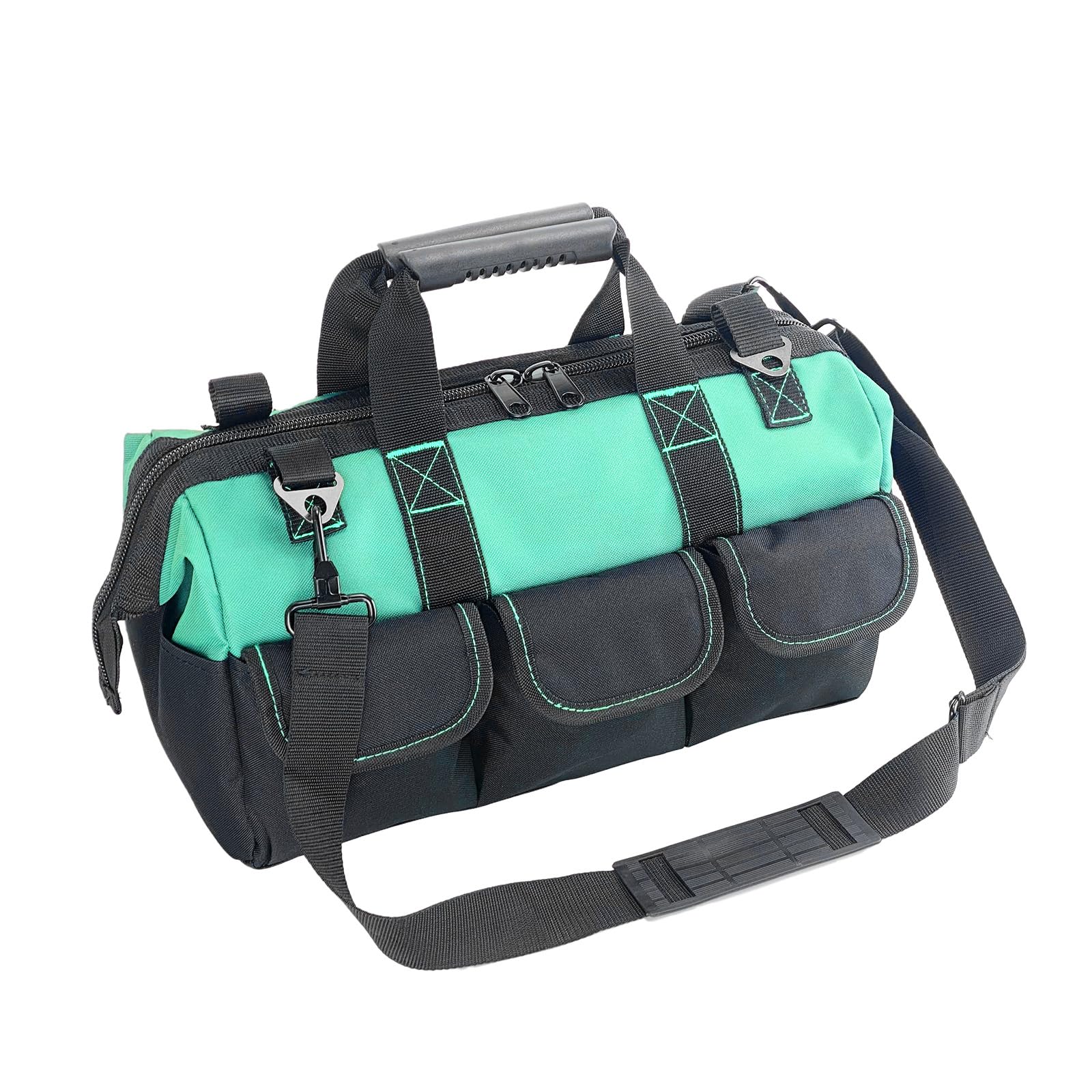 Yongzhenlite Garden Tools Bag 16inch Wide Mouth Women Man's Tool Bag with Molded Base and Plastic-Padded, Inside Pockets for Tool Storage,600D polyester fabric (Teal)