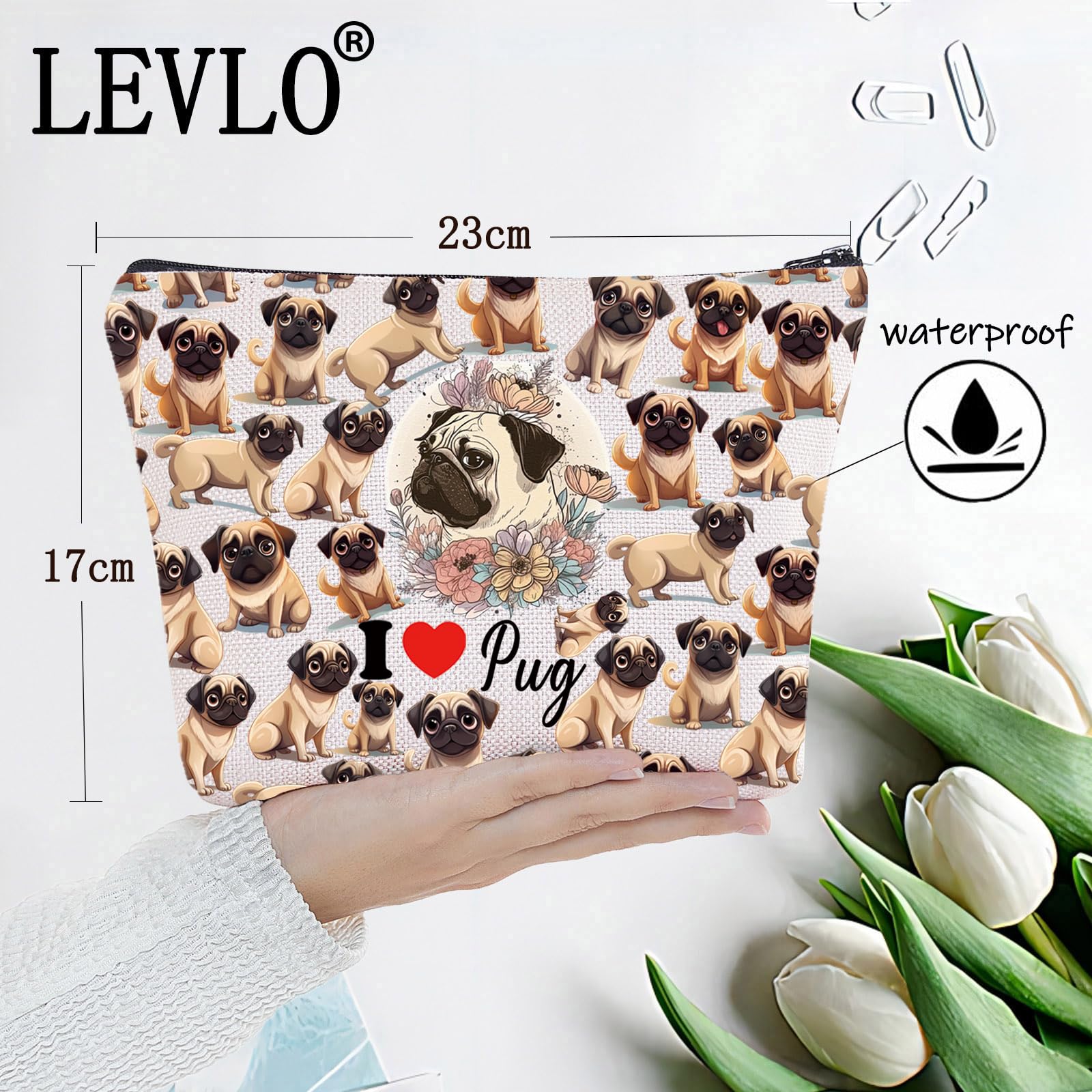 LEVLO Funny Pug Makeup Bag Pug Dog Lover Gift I Love Pug Travel Pouch Bag Pug Puppy Mom Merchandise, I Love Pug - Image 2