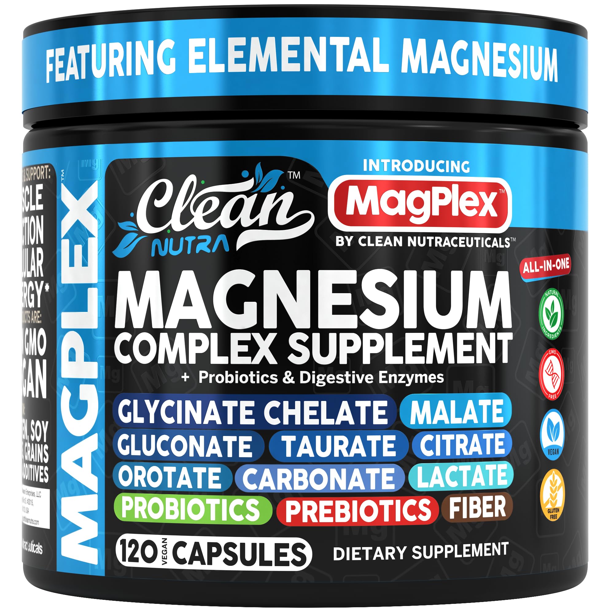 8in1 Magnesium Supplement Complex | Magnesium Glycinate Citrate Malate Gluconate Orotate Carbonate Lactate + Prebiotics Probiotics Digestive Enzymes Magnesio Capsules for Women Men by Clean Nutra8in1 Magnesium Supplement Complex | M…