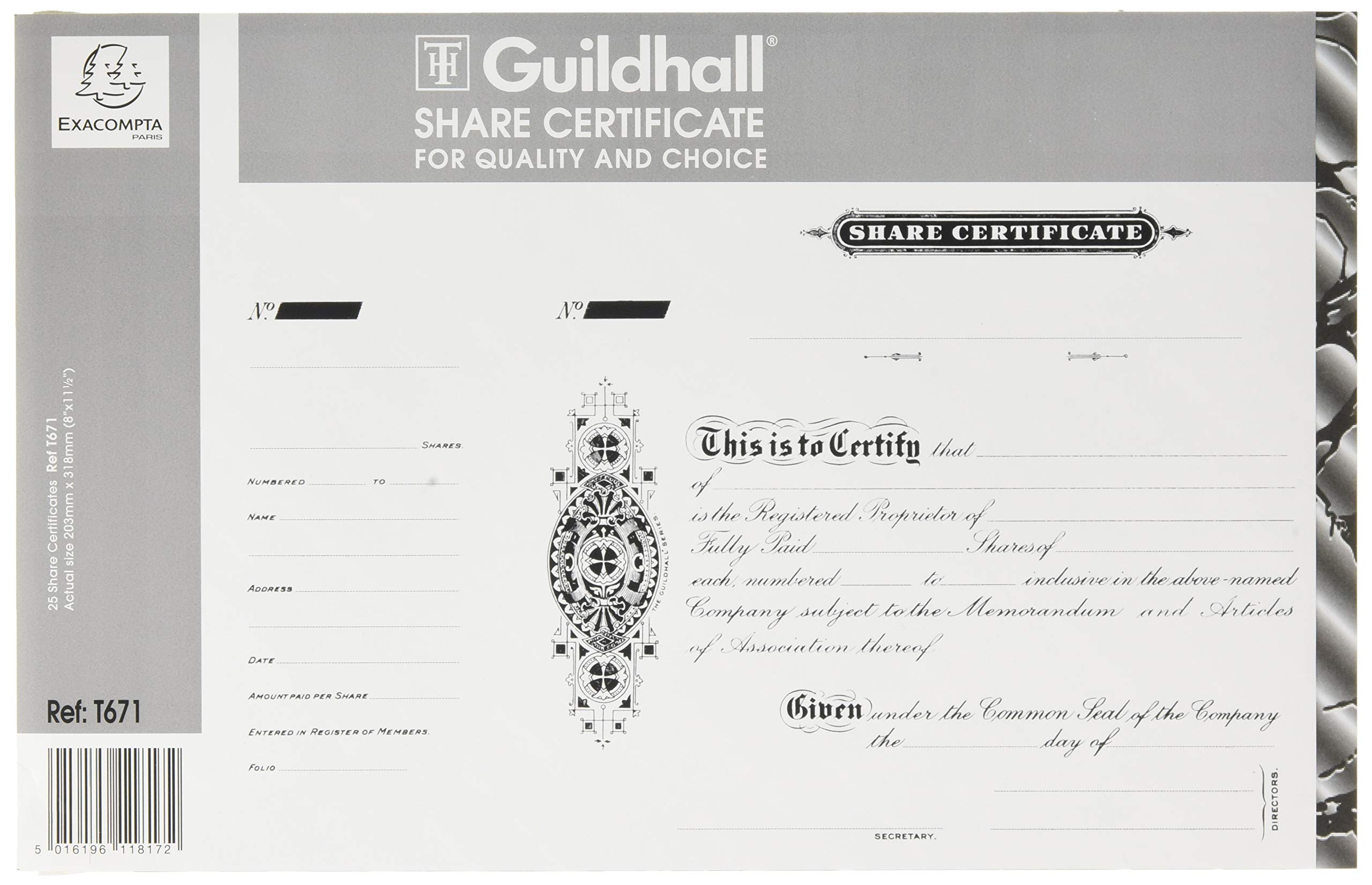 Exacompta Guildhall Share Certificate Book, Black/Grey
