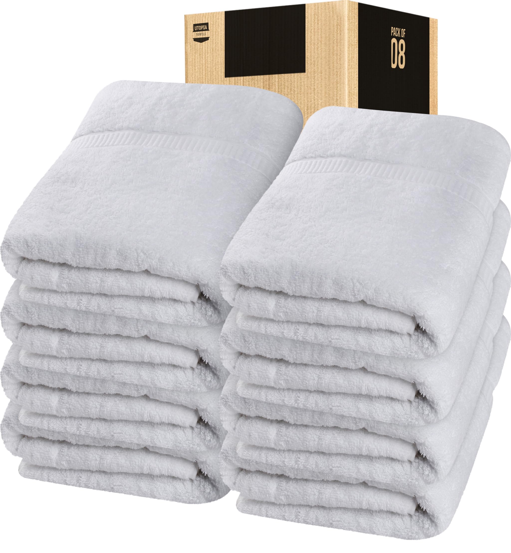 Utopia Towels - Luxurious Jumbo Bath Sheet 8 Piece - 600 GSM (35X70 Inches) 100% Ring Spun Cotton - Highly Absorbent and Quick Dry Extra Large Bath Towel - Super Soft Hotel Quality Towel (White)