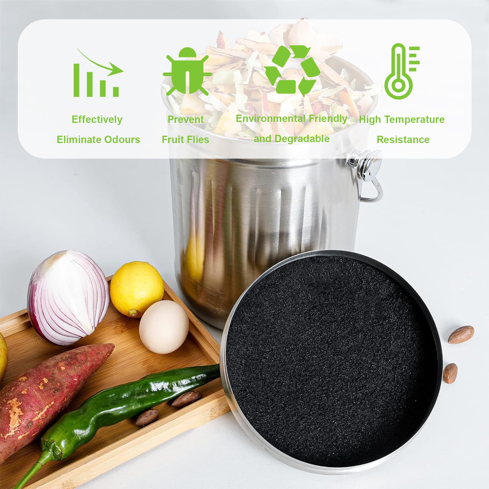 8 Pièces Filtres Compost Ronds, Filtres à Charbon Actif Filtre Anti-Odeur pour Poubelles à Compost Ronds, Convient aux Poubelles Jusqu'à 17 cm
