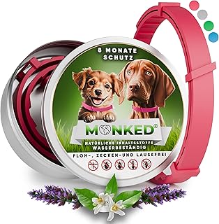 Monked Natural Flea Collar Dogs Without Chemicals | Tick Collar for Dogs Small and Large | Adjustable Size | Up to 8 Months Protection | Tick Protection Dog | Anti Flea Dog | Anti Flea Dog [Pink] product image