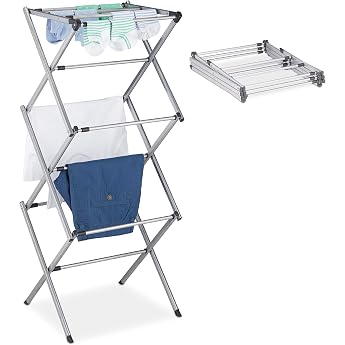 Relaxdays Folding Extendable Clothes Airer 11 Rods 6 Tier Space Saving Tower Clothes Airer Metal