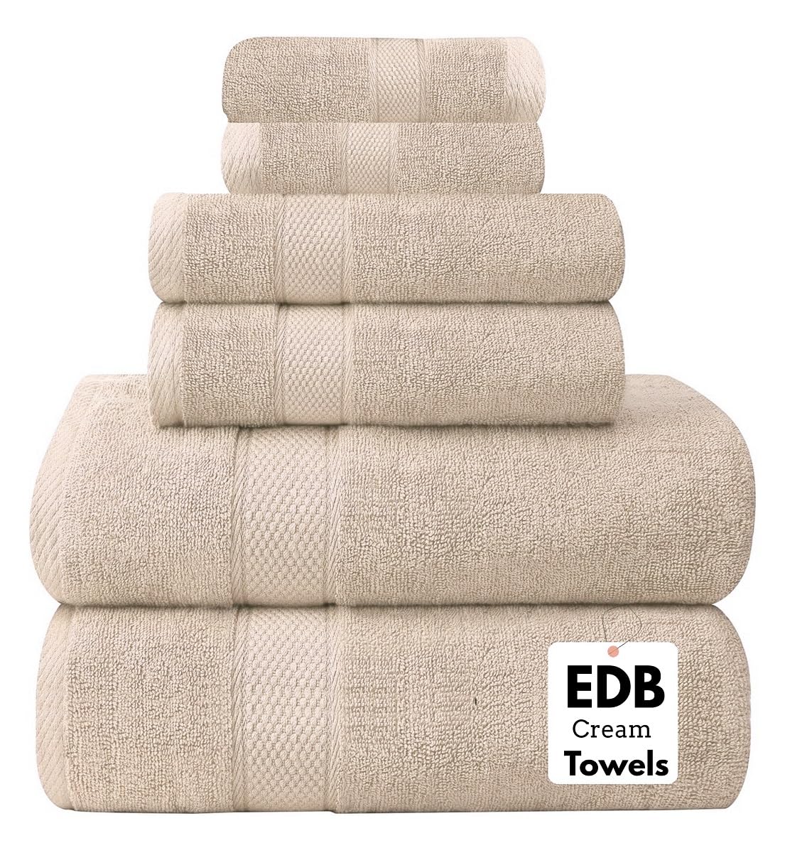 EDB 100% Egyptian Cotton Towels 700-GSM Quick Dry – 6 Piece Bale Set Luxury Super Soft Hotel Quality Collection Bathroom Towels (Cream, Cotton)