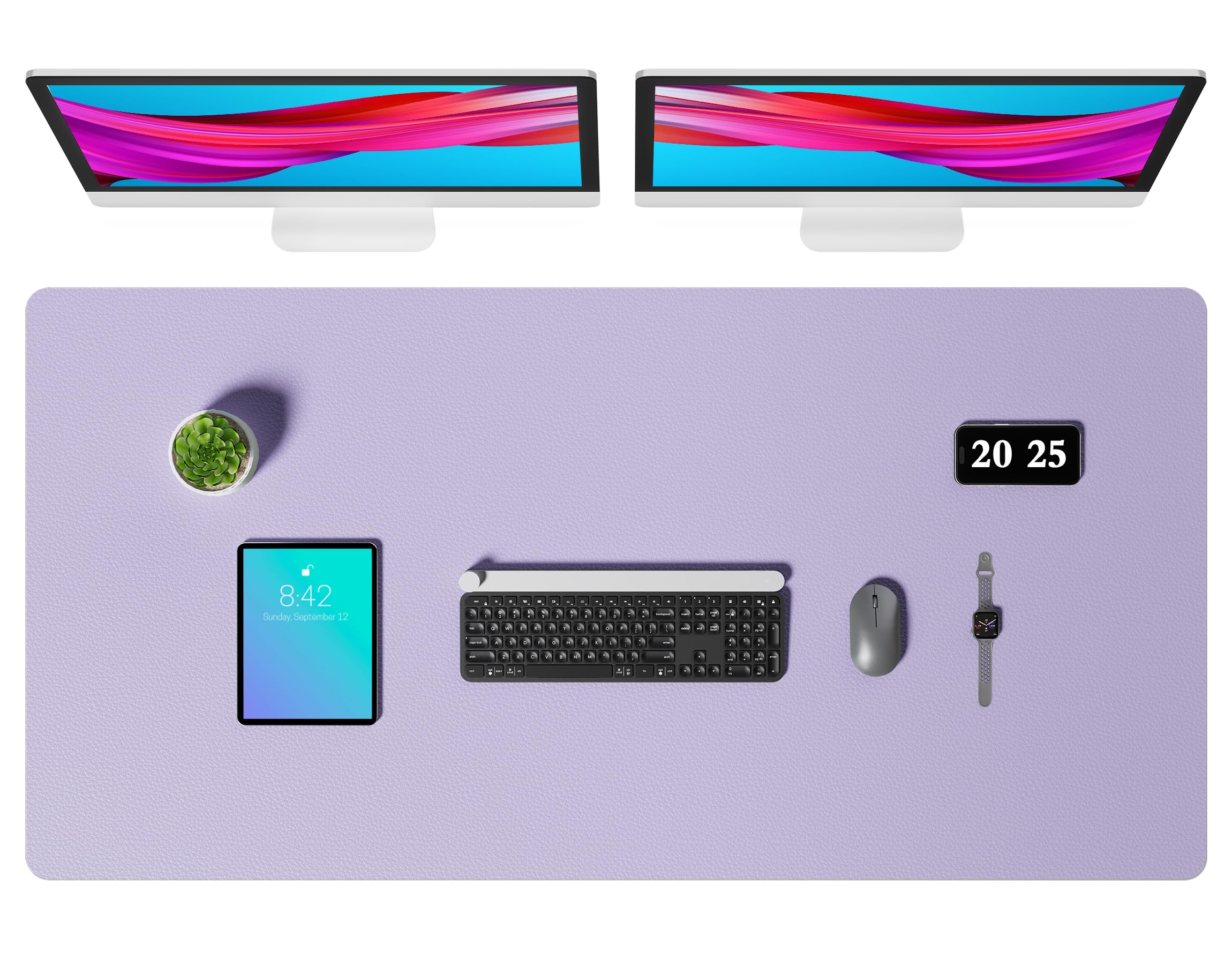 Aothia Faux Leather Desk Mat – Large Mouse Pad, Non-Slip PU Leather Blotter, Waterproof Writing Surface for Office and Home (Lavender, 47.2" x 23.6")