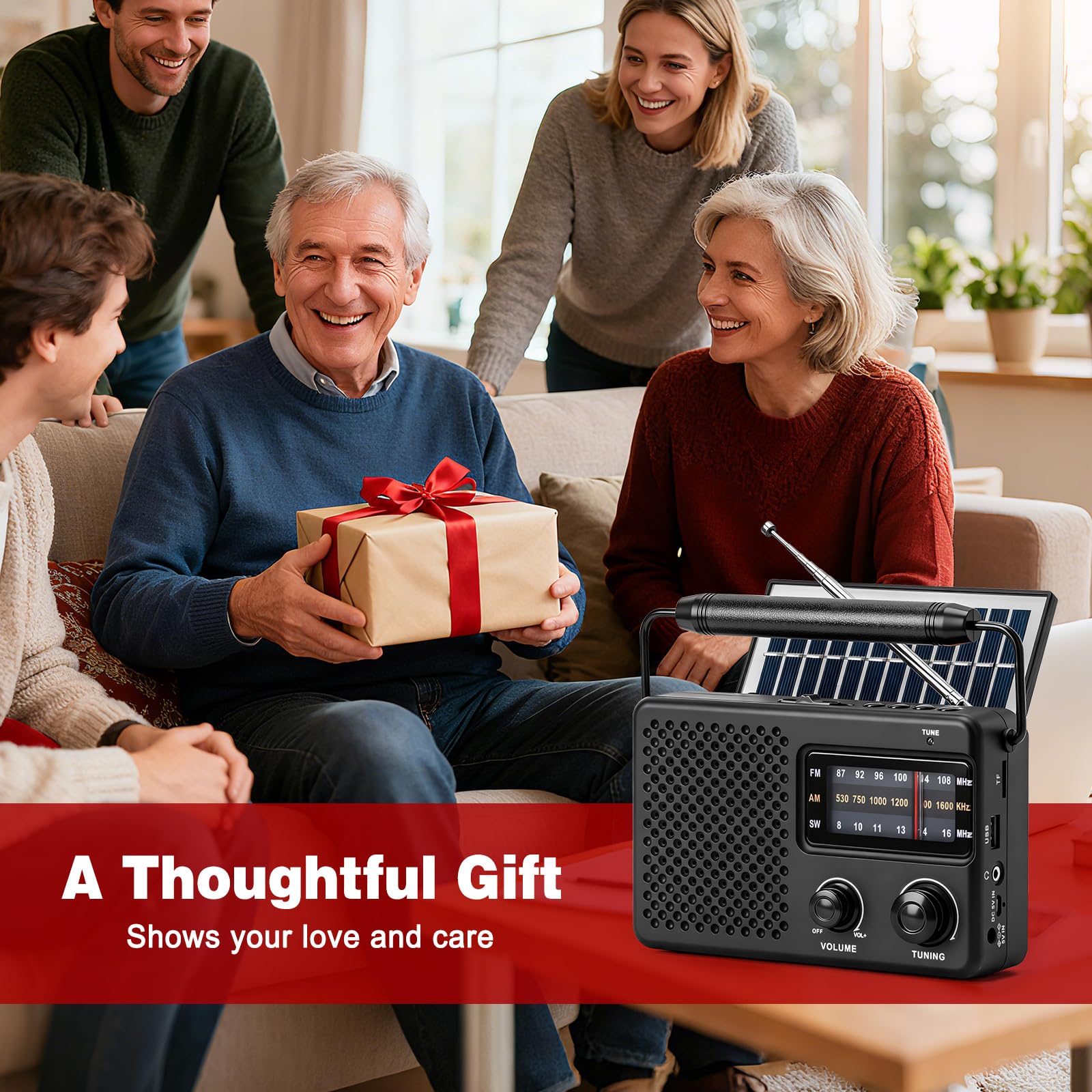 Tendak Radio Portatile, AM/FM/SW Radiolina Portatile con Solare a Rete e a Batteria, Radio Solare con Bluetooth/TF/USB per Uso Domestico/Esterno/Campeggio/Emergenza