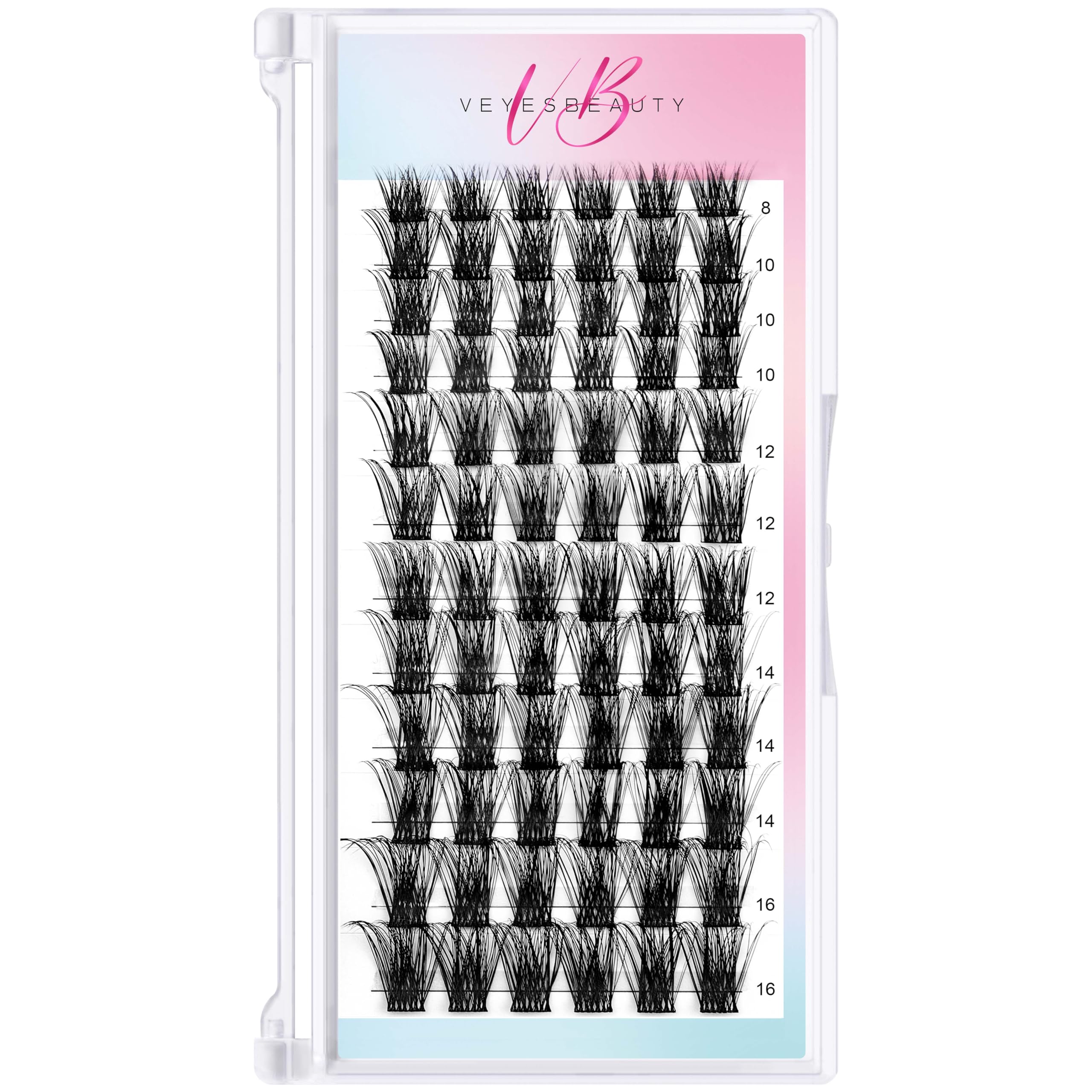VEYESBEAUTYBOMB Lash Clusters Individual Lash Extensions Dramatic Volume Eyelashes Wispy Faux Mink Lash Newbie's Five-Second DIY Mixed Length Tray for Self Application at Home
