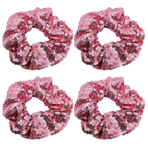 Miniatura 4 de 4 piezas de coleteros de lentejuelas brillantes, bandas elásticas metálicas para cola de caballo, bandas de tela para espectáculos, gimnasio, baile,