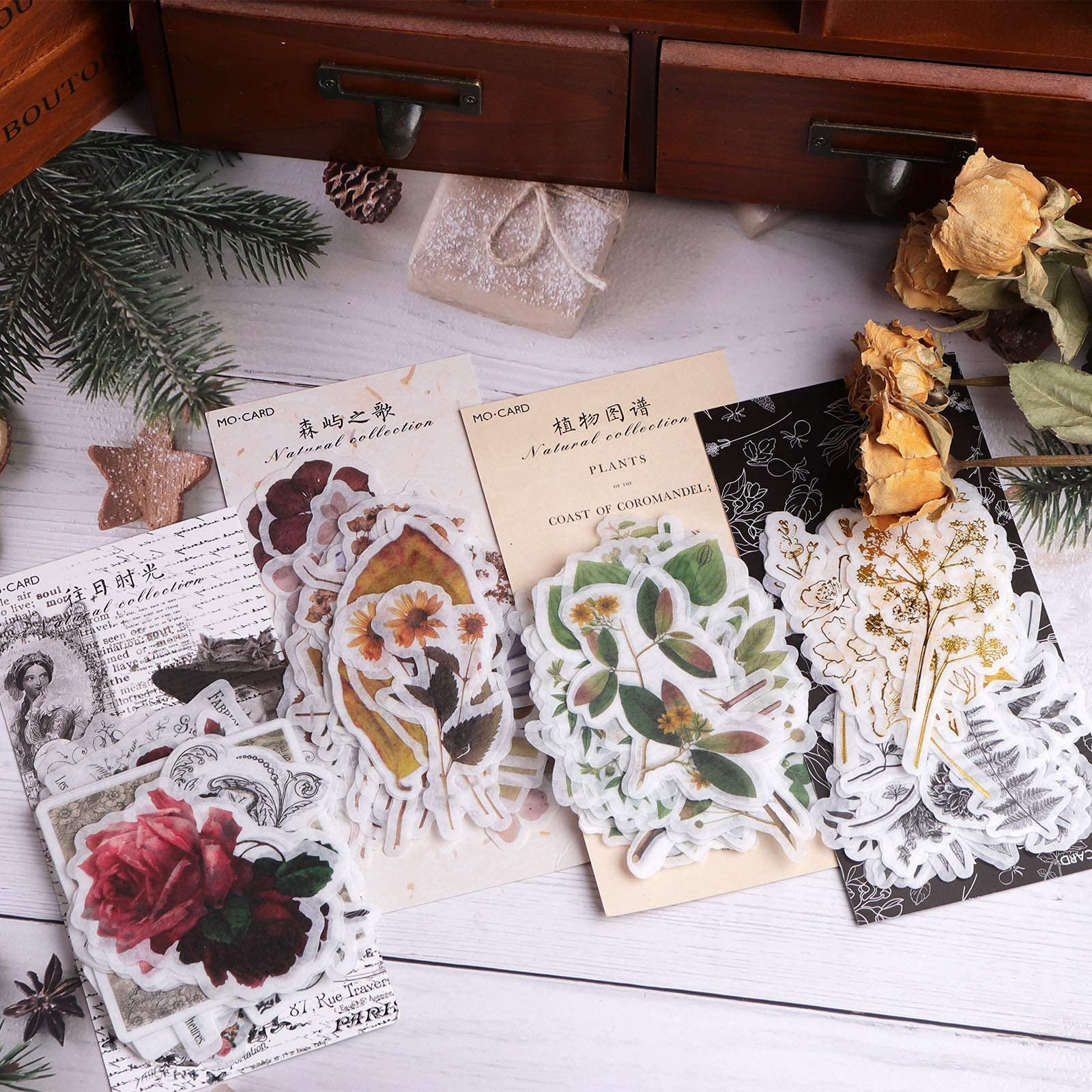 360 Autocollants Fleurs Rétro – Papier Washi Translucide – Pour Bullet Journal, Décoration