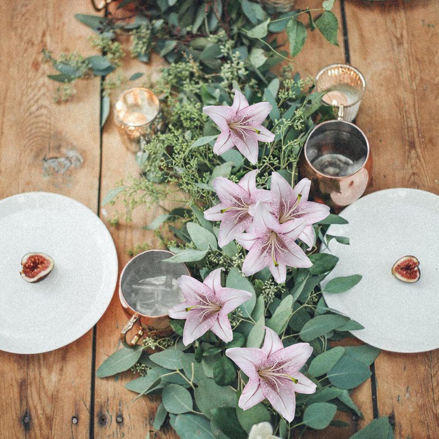 IPOPU Artificial Lily Flowers 5PCS Vintage Lily Silk Flowers for Home Decor Indoor Faux Flowers Fake Lily Fake Flower Floral Arrangement Wedding Party Decor Home Decor (Purple White) - Image 7