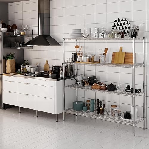 Miniatura 404 de Kit de estantería de alambre cromado de 4 niveles de 24 pulgadas de profundidad x 24 pulgadas de ancho x 64 pulgadas de alto Unidad de estante