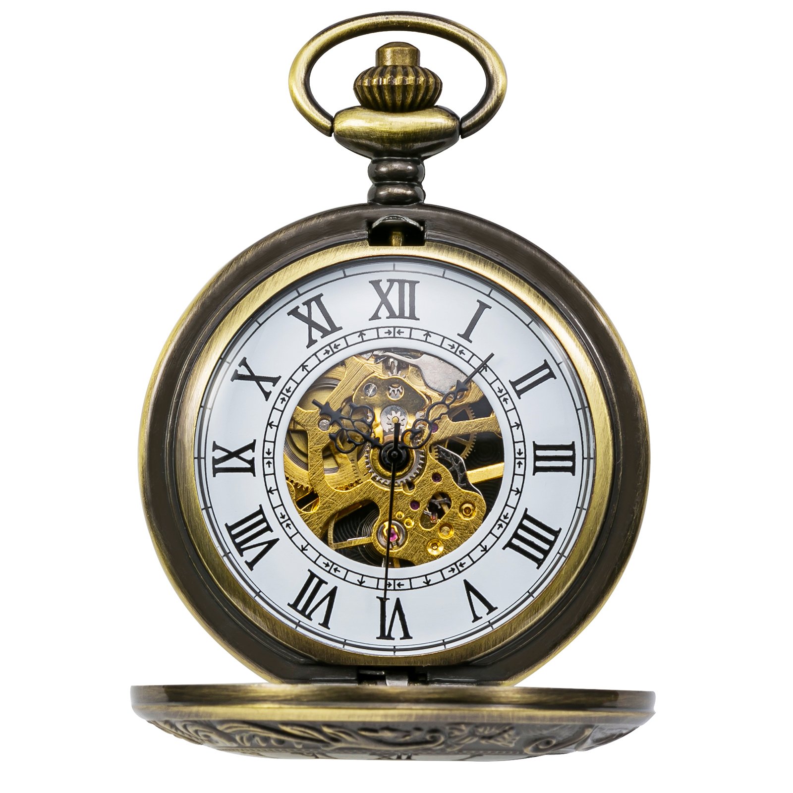 TREEWETO Reloj de Bolsillo mecánico para Hombre con números Romanos Dorado/Bronce/Plata