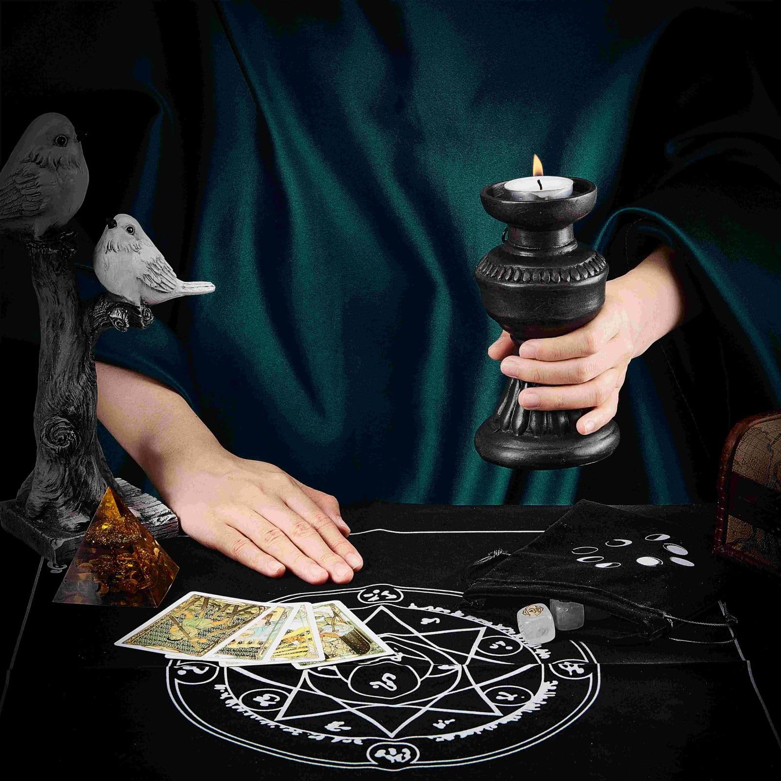CREATCABIN Pentagramme Autel Tissu Kit Tapisserie Nappe Pendule Divination Tissu Spirituel Avec Tarot Carte Sac Carré Céleste Tarot Sorcellerie Fournitures Sorcière Décor 49.5x49 Cm
