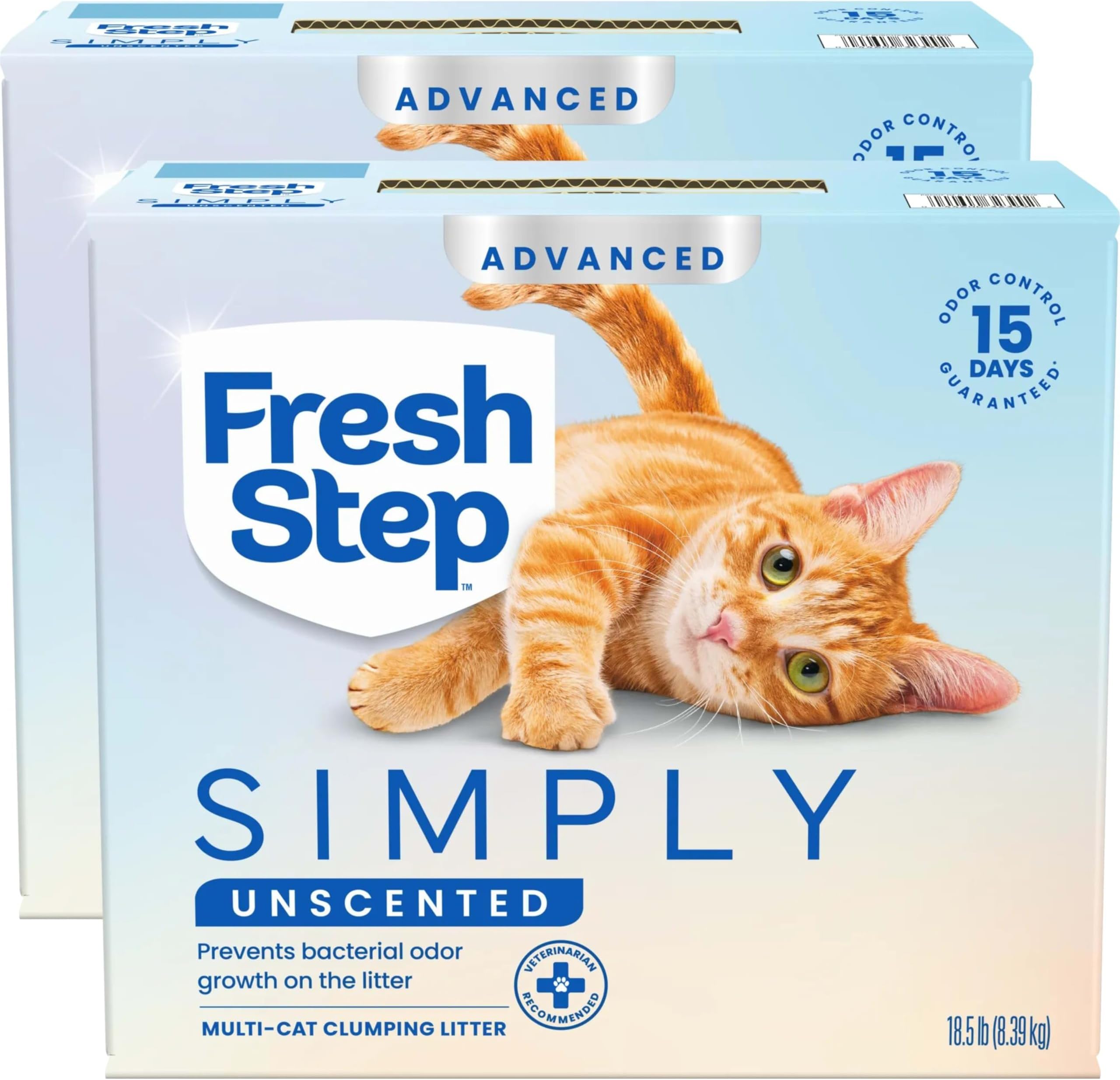 Advanced Simply Unscented Multi Cat Clumping Cat Litter, Low Dust, Odor Control with Activated Charcoal Tech, Compatible in Automatic Litter Boxes, 37 lbs. (2 x 18.5 lb.)