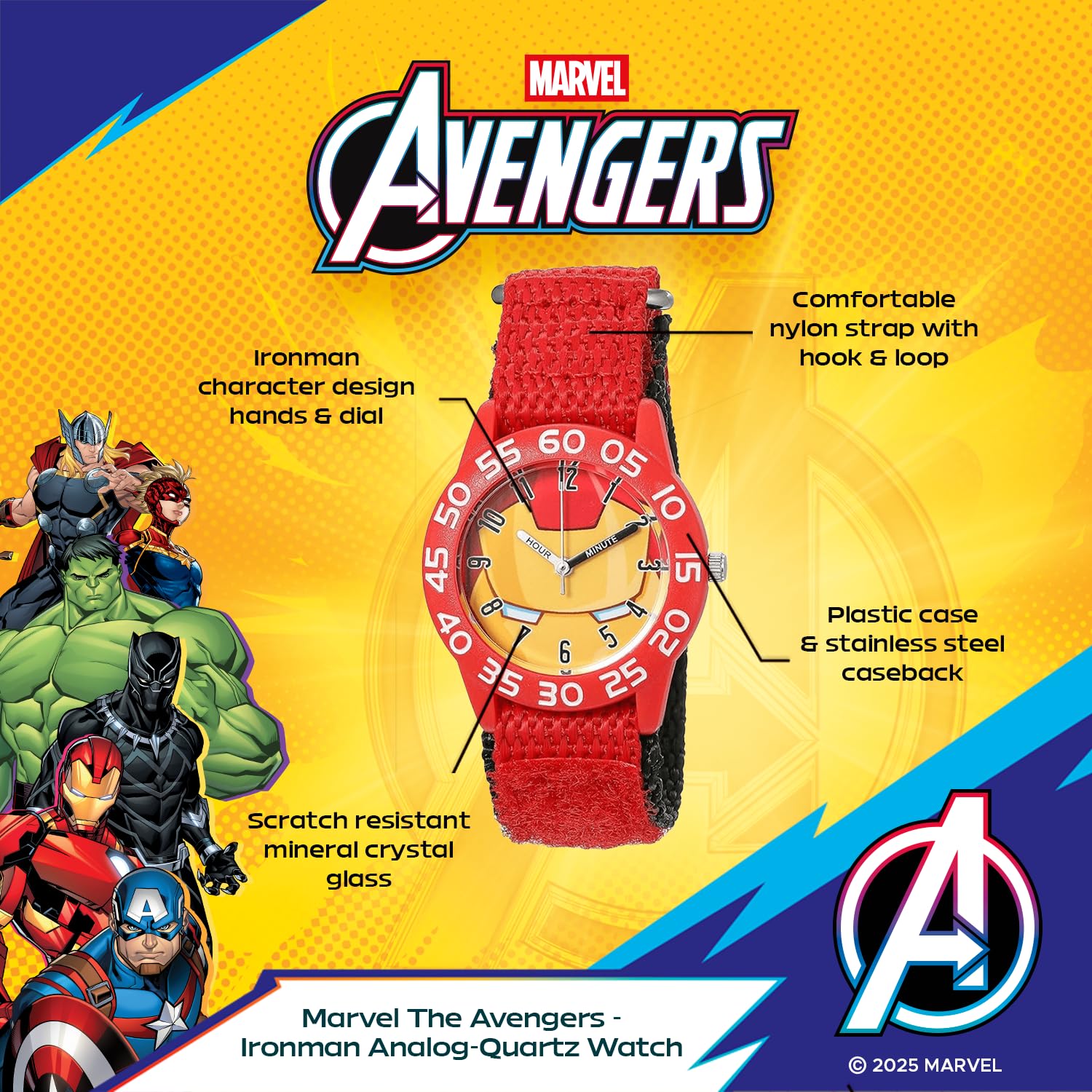 Marvel Kids' Plastic Time Teacher Analog Quartz Nylon Strap Watch