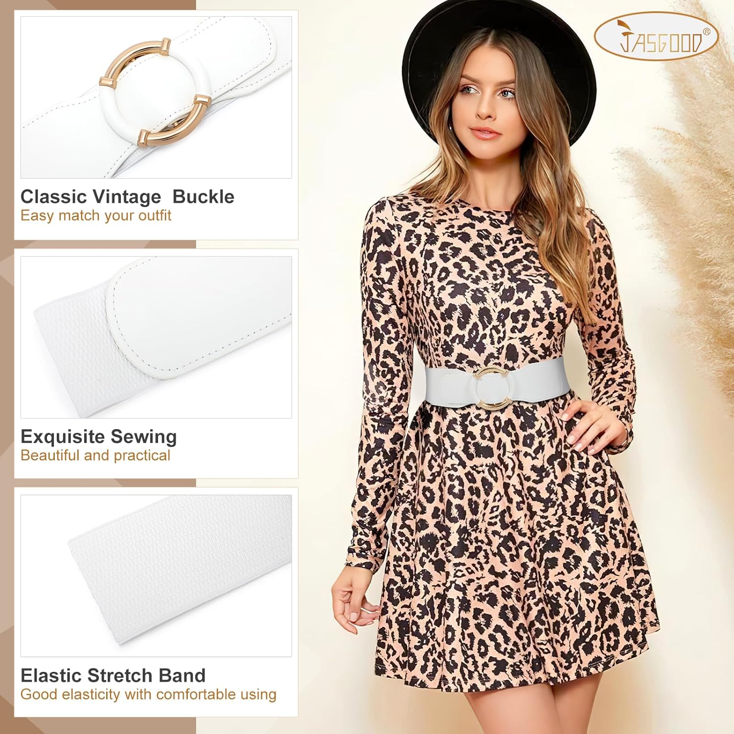 JASGOOD Women Wide Waist Belt Stretchy Elastic Vintage Belts for Dress Ladies Belt with Circle Buckle - Image 3