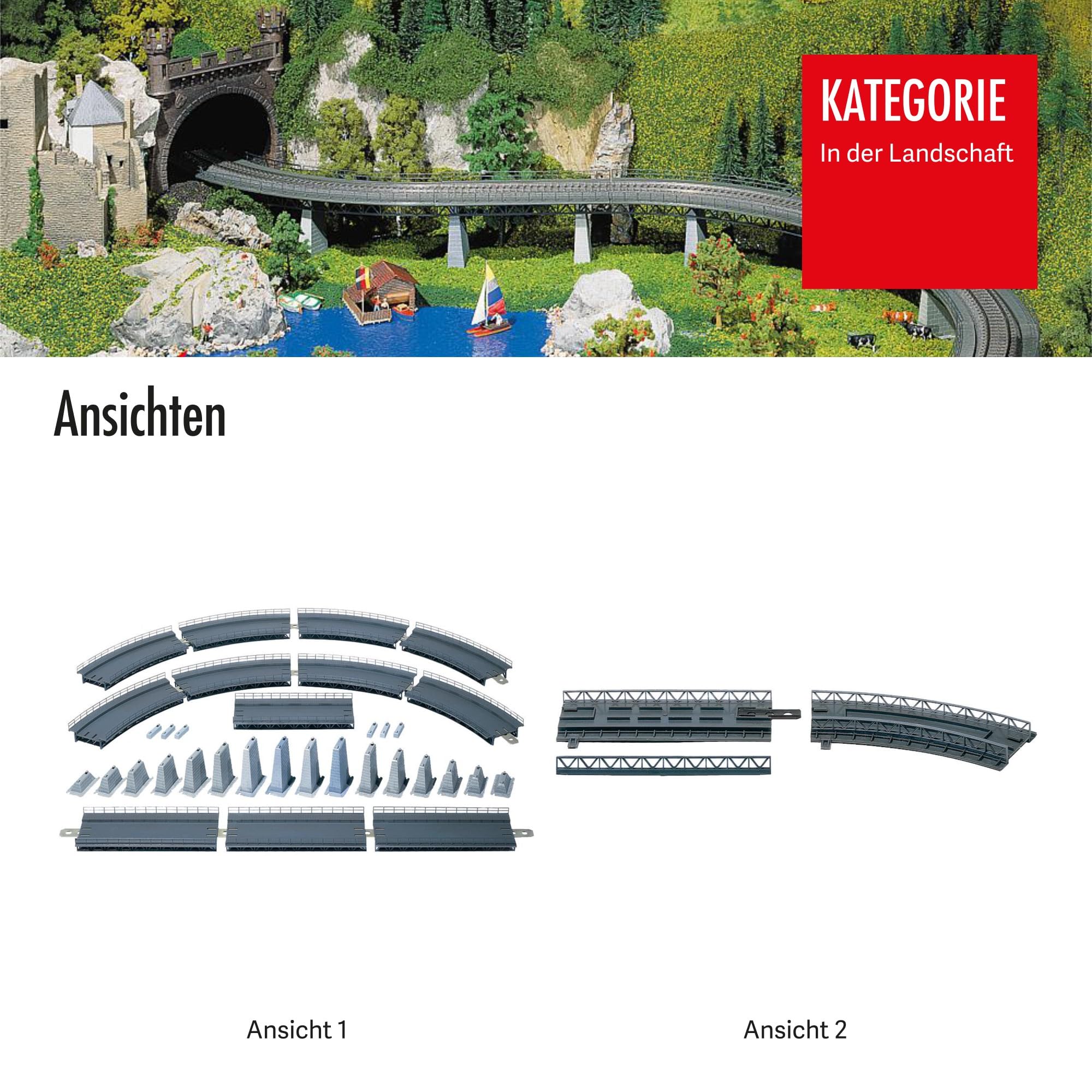 FALLER Auf- & Abfahrt kpl. Modellbausatz mit 123 Einzelteilen R=437,5mm, 30°, 188 x 71mm I Modelleisenbahn Zubehör H0 I Modelleisenbahn H0 Gleisbetten