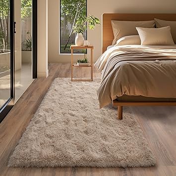 Beige Rugs for Bedroom 2x6 ft - Ultra Soft Faux Fur Area Rug - Plush Non-Slip Shaggy Carpet for Living Room, Cozy Fluffy Rug for Kids Boys Girls Dorm Nursery Room, High Pile Floor Carpet