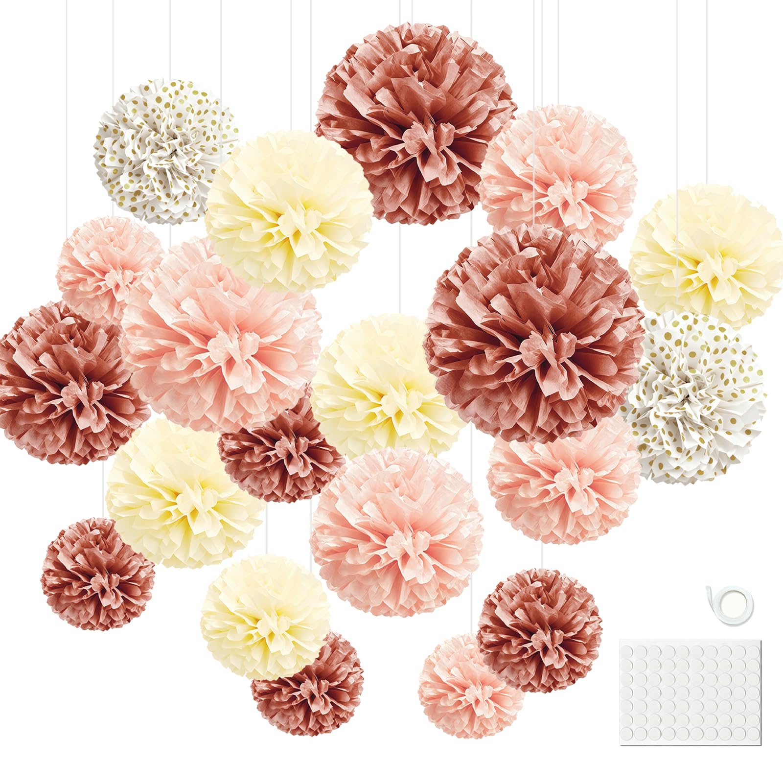 Hexizexi 20 pcs Coral Pink Tissue Paper Pom Poms Decoration
