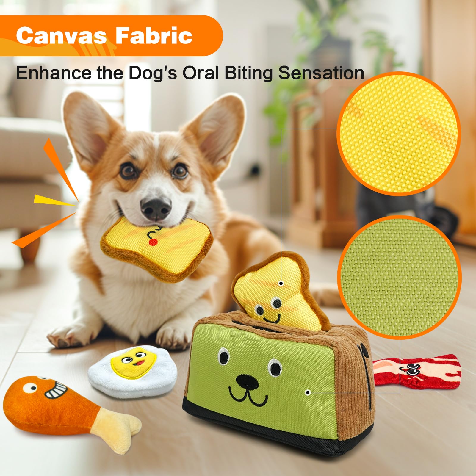 Juguetes para perros escondidos, juguetes interactivos chirriantes para el aburrimiento y la estimulación, juguetes de enriquecimiento para perros pequeños y medianos - Tostadora