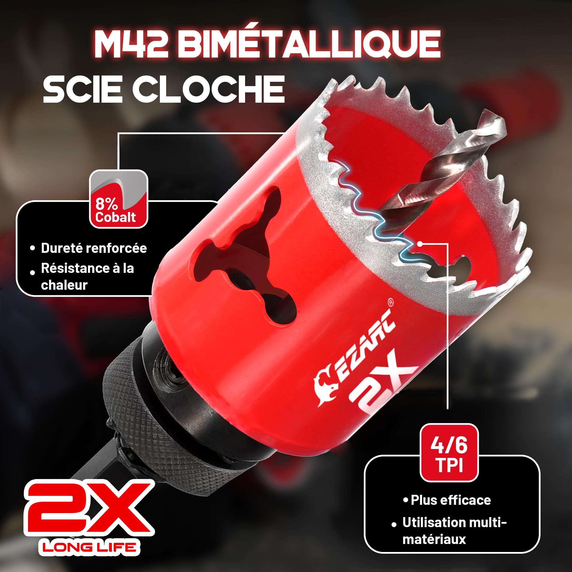 EZARC Scie Cloche Bi-métal, 19-64 mm (16 pièces) Coffret Scie Cloche, profondeur de coupe maximale 48 mm, pour aluminium, acier, plaques de plâtre, bois, panneaux de PVC et plastique
