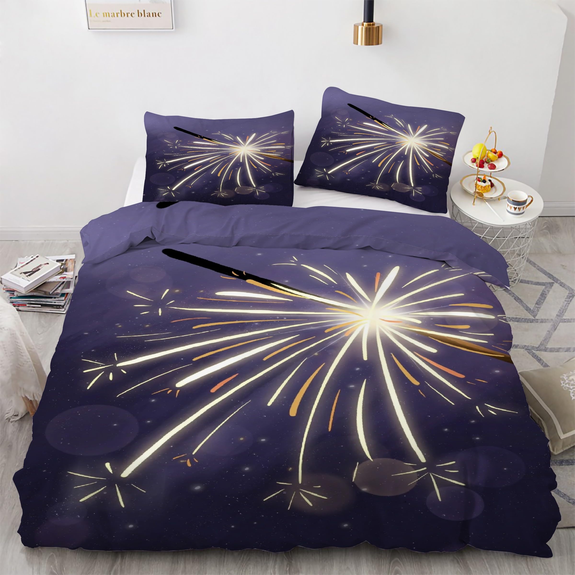 Housse de couette 220x240 feux d'artifice avec 2 taies d'oreiller