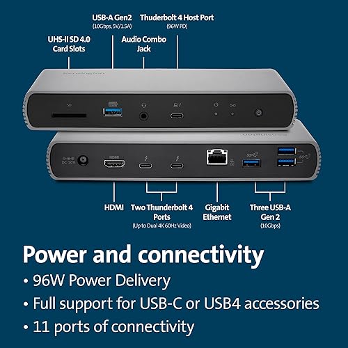 Miniatura 3 de Kensington SD5780T Thunderbolt 4 Estación de acoplamiento dual 4K con entrega de energía de hasta 100 W y lector de tarjetas SD, puertos HDMI y