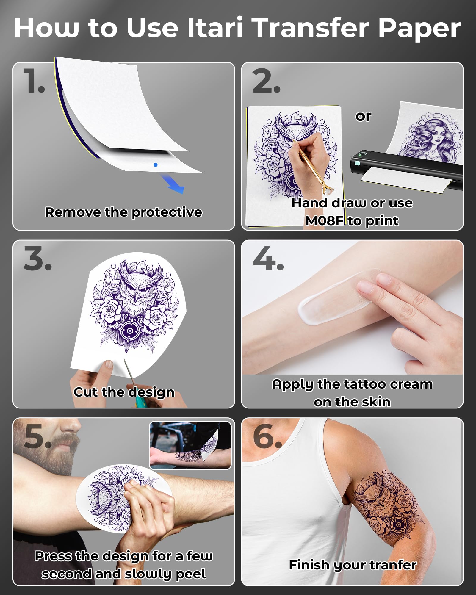 Carta Termica Per Tatuaggi 100 Fogli A4 - Transfer 4 Strati, Per Stampante O Disegno A Mano, Professionale - Foto 9