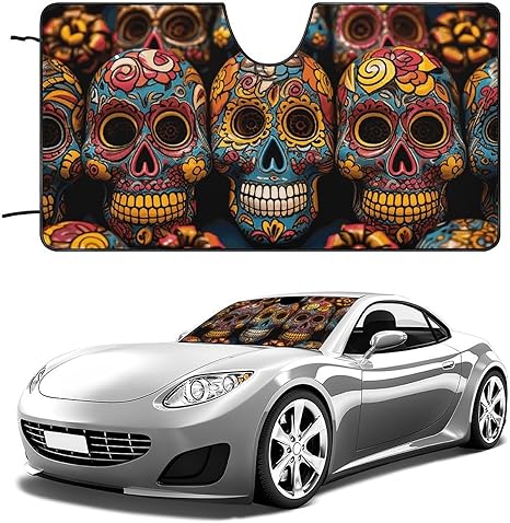 Colorful Sugar Skulls Car Windshield Sun Shade Keep Car Interior Cool 51